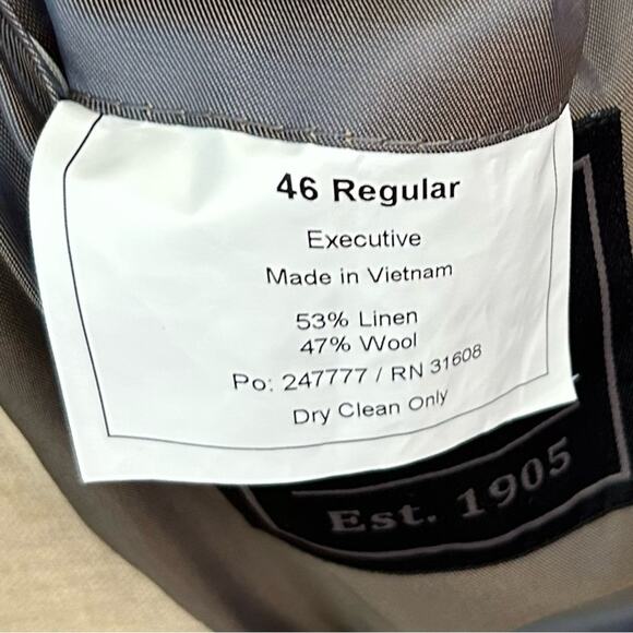 Jos. A. Bank Men’s Linen and Wool Blend Tan Sport Coat Blazer, Size 46R - Picture 16 of 16